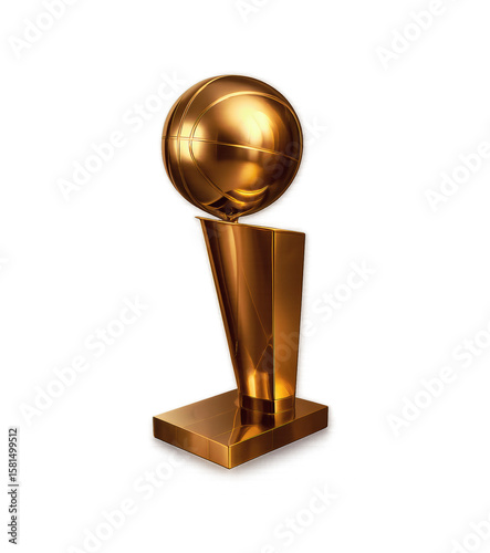 High-quality 3D render of the NBA championship trophy with iconic gold finish and basketball design, isolated on transparent background for sports visuals and basketball-themed graphics