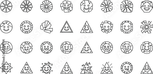 Vector art of a sparkling array of gem icons with smiley faces, representing luxury, beauty, and the timeless allure of precious stones