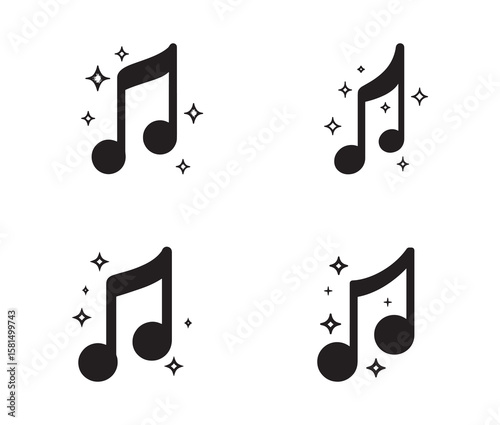 Music note icons with stars – vector illustration.