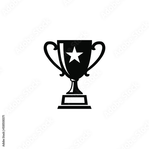 A black silhouette icon of a trophy cup with a star, symbolizing victory, championship, and achievement in tennis.