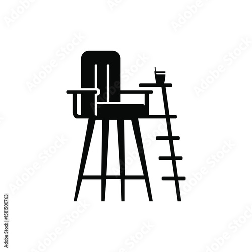 A black silhouette icon of a tennis umpire chair with a ladder, representing officiating and vantage point in a match.