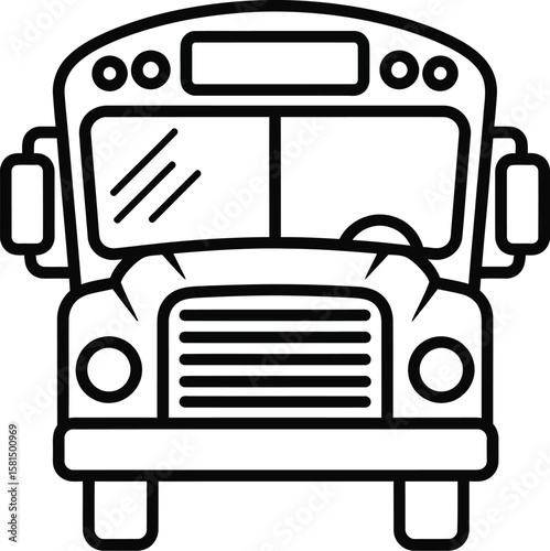 Vector art of a simple yet iconic drawing of a school bus, symbolizing education and transportation for students, isolated on white background