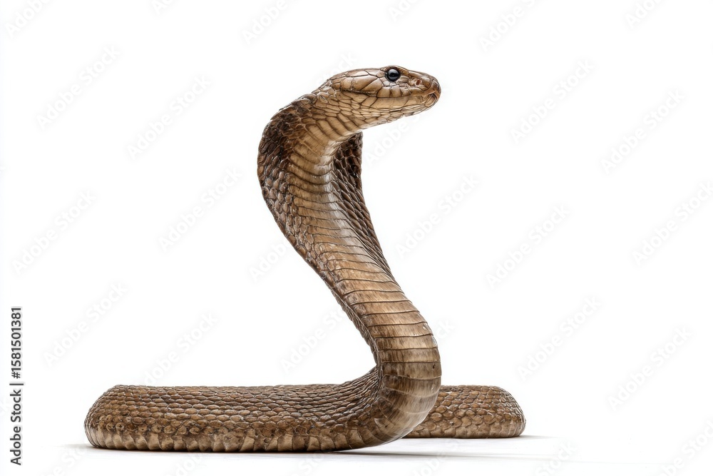 Fototapeta premium Elegant Brown Snake Curved in Striking Pose Against White Background