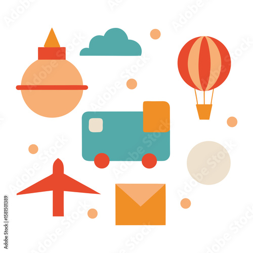 Vintage Travel Postcard Elements on White Background