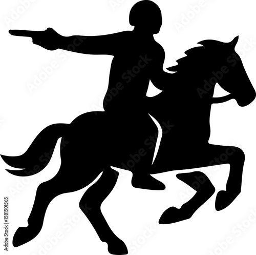Silhouette of warrior rider gripping spear in aggressive pose, symbolizing attack, battlefield strength, and traditional combat