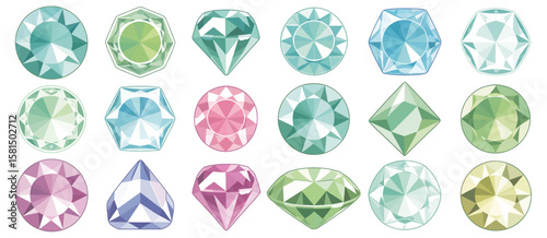 Collection of colorful faceted gemstones in various shapes and sizes