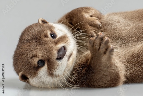 Playful Otter Lying on Its Back with Cheerful Expression in Studio