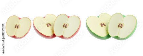 Set of vector 3d apple in various angle and style for design