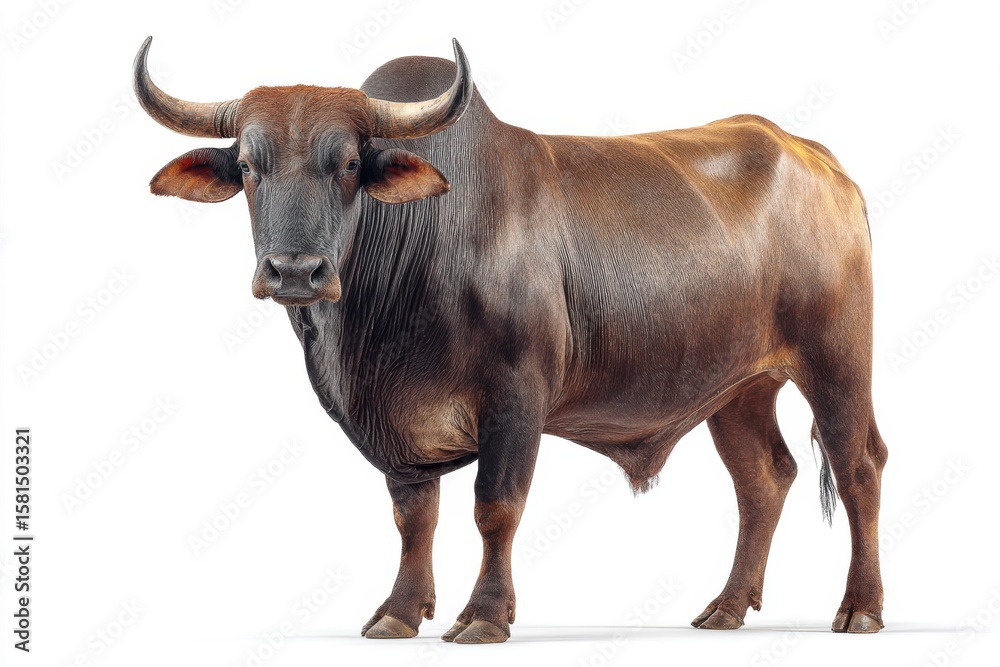 Realistic portrait of a bull standing on a white background Realistic portrait of a bull standing on a white background