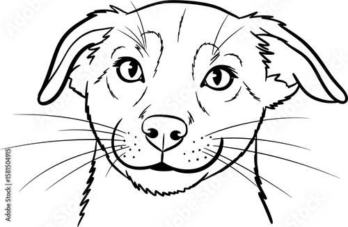 A simple, clean line art drawing of a cute dog's face.