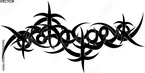 A black, spiky, tribal-style tattoo design with sharp, abstract shapes.