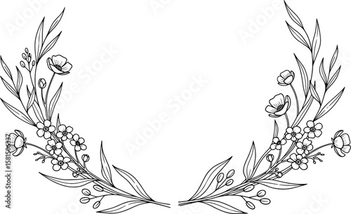 A line art illustration of a floral laurel wreath, symbolizing victory or honor.