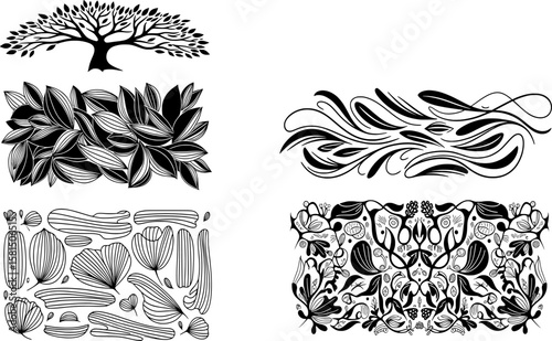A collection of various black and white ethnic and tribal patterns.