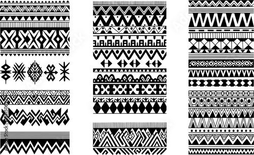 A large collection of various black and white ethnic and tribal patterns.
