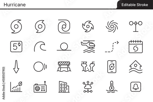Hurricane editable vector line icons collection. Editable vector lines for flexible adjustments