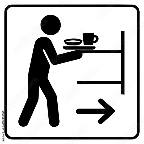Return tray station icon with person carrying food tray symbolizing dining area cleanup and food court etiquette

