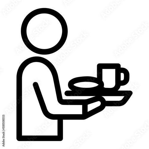 Self service icon with person holding food tray and transparent background symbolizing cafeteria and food court dining
