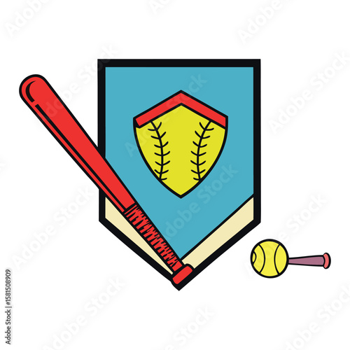 baseball bat, ball, shield, cartoon style clip art preview