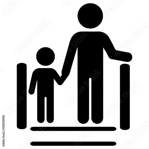 Hold on to child and escalator railing signage icon with transparent background symbolizing escalator safety and passenger precaution
