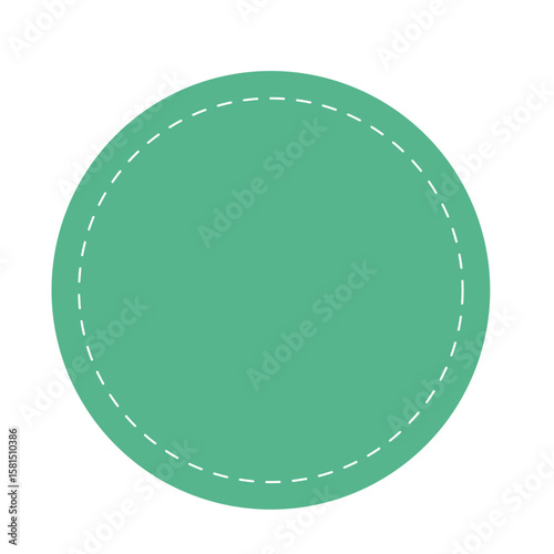 Green stitched circle in flat design, ideal for UI icons, flashcards, preschool activities, badges, or soft decorative visuals.