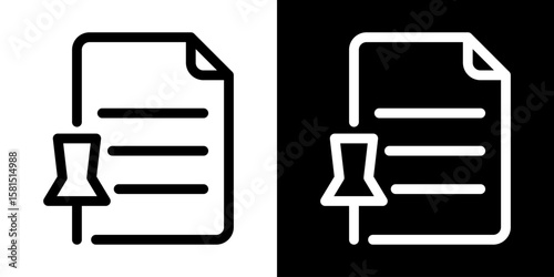 Document Pin Icon Symbol File Note Memo Office Reminder Important Information Attach Pushpin Paper Outline
