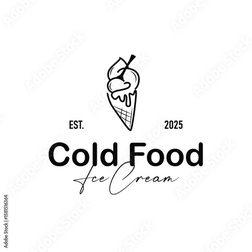 Sweet delicious, and cold food, ice cream logo with a modern and minimalist line concept suitable for business brand, template, poster, restaurant, cafe, as an illustration symbol