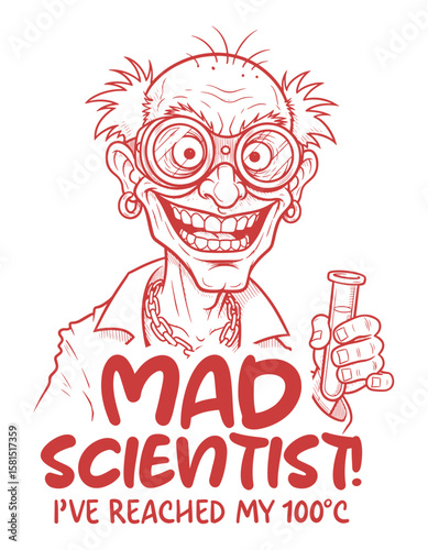 Crazy Red Line Mad Scientist Cartoon Illustration