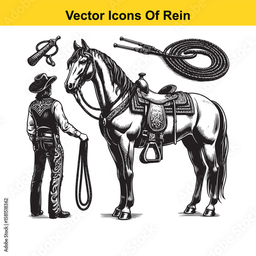Western Horse Reins – Traditional Cowboy Riding Gear, Symbol of Control and Heritage