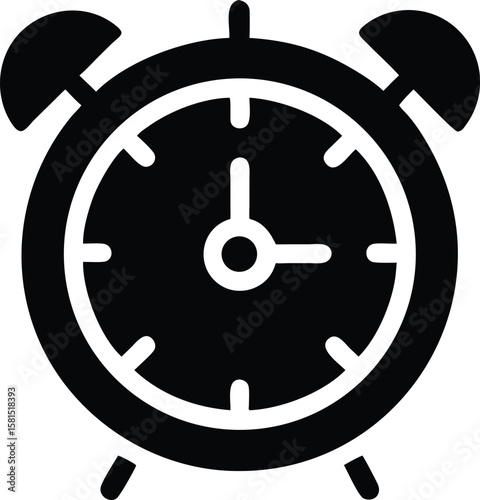 Classic alarm clock icon black and white