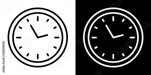 Clock Time Icon Outline Minimalist Watch Face Daily Schedule Black White Background