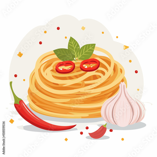 ペペロンチーノスパゲッティのベクターイラスト