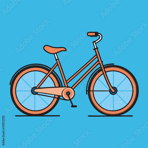 Orange bicycle with blue wheels isolated on a white background