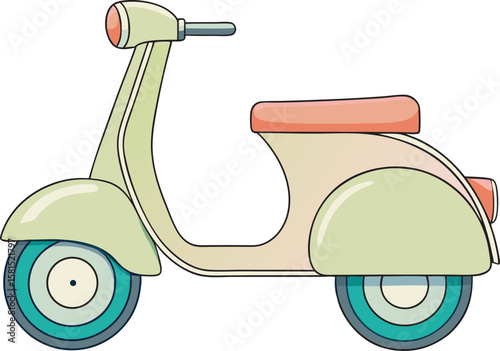 Retro scooter with pastel colors isolated on a white background