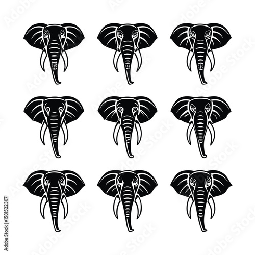 Elephant Face Silhouette Bundle