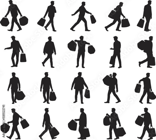 Silhouette of elderly man walking with cane, mobility aid illustration, disabled senior people icon set, old man support vector graphic