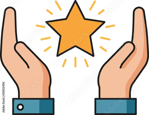 Two hands holding a shining golden star, representing achievement, success, or recognition.