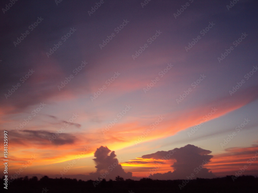 Fototapeta premium Sunset at Pangkalan Bun Town, Central Borneo, Borneo Island, Indonesia, Southeast Asia, Asia