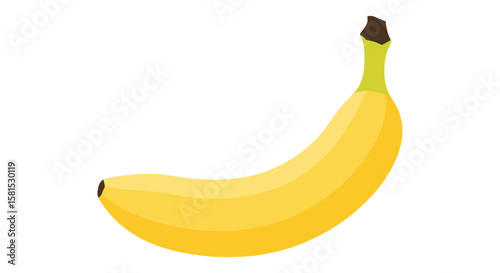 Single Banana Illustration, Fresh Yellow Fruit on White