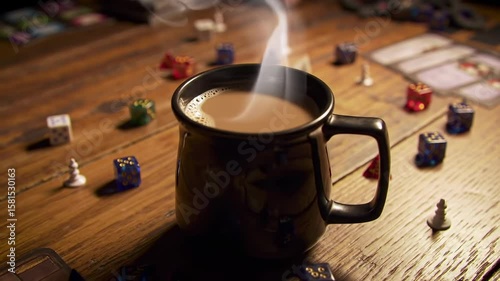 Warm coffee on a game table