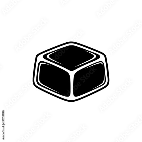 Stylized ice cube with rounded edges on black background