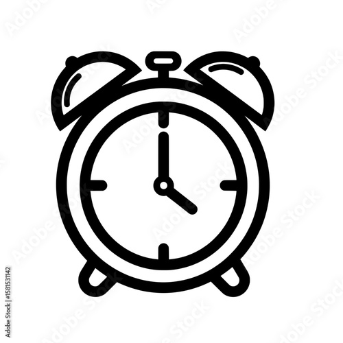 Alarm clock with bells and hands showing time