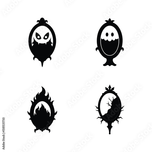 Silhouette set of haunted mirror with halloween elements Halloween silhouette Vector illustration