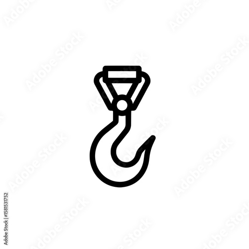 Line art crane hook on black background for industrial use