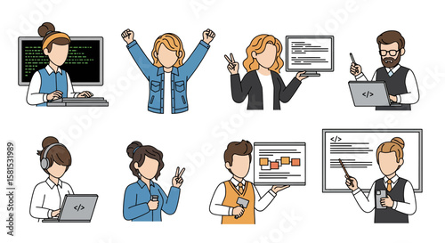 People working with computers and technology in office environment