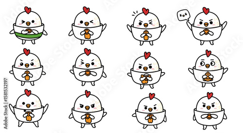 Set of cute cartoon duck characters showing various emotions and actions