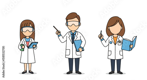 Medical professionals wearing lab coats and safety goggles