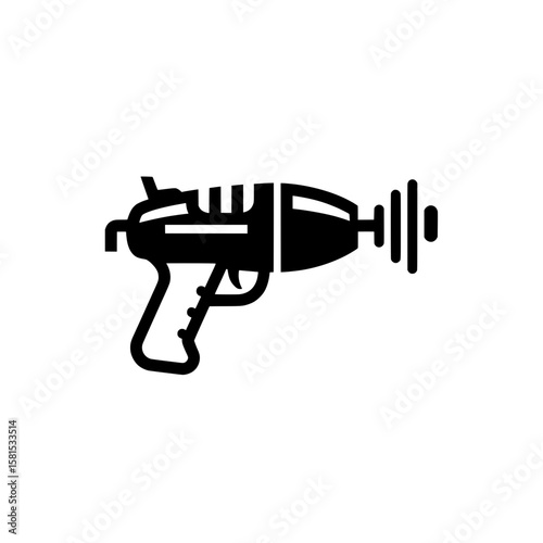 Illustration of a hand-held laser gun in black outline style