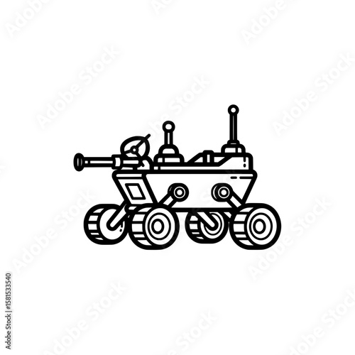 Mars rover with wheels and antennas for space exploration