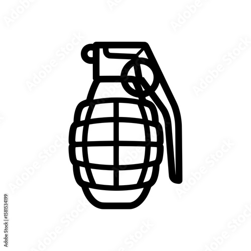 Hand grenade silhouette with pin and safety lever for military and safety themes
