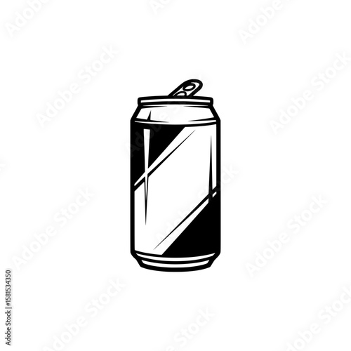 Black outline of a soda can with pull tab on a transparent background